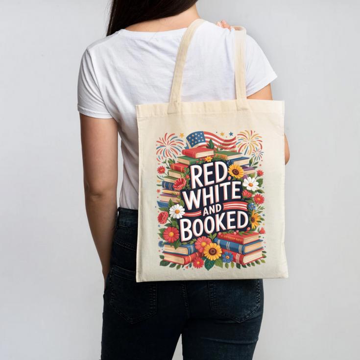 Retro Floral Red & Booked Library Reading 4th Of July Canvas Tote Bag Retro Floral Red & Booked Library Reading 4th Of July Canvas Tote Bag