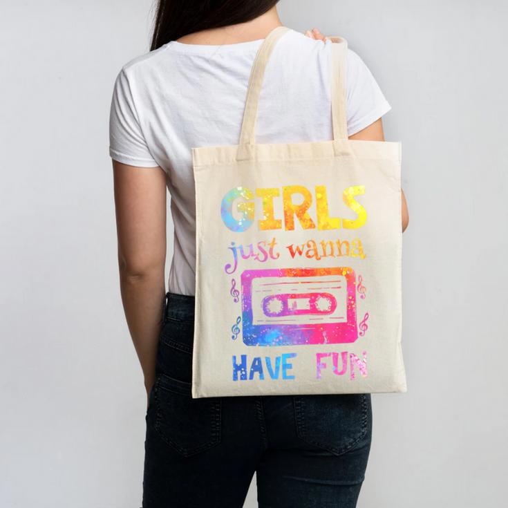 Retro Girls Just Wanna Have Fun Nostalgia 1980s 80's Premium Tri-Blend Canvas Tote Bag