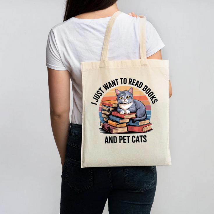 Retro I Just Want To Read Books And Pet Cats Cat Canvas Tote Bag