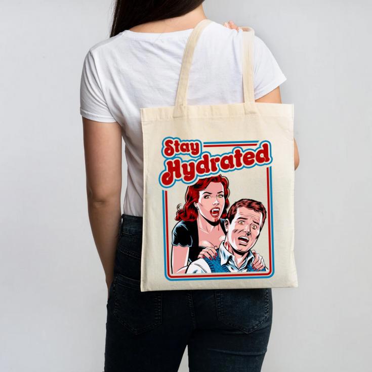 Retro Vampire Book Cover Style Stay Hydrated Halloween Canvas Tote Bag