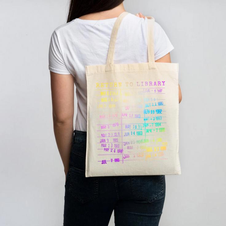 Return To Library Card Book Due Date Bookish Rainbow Reading Canvas Tote Bag