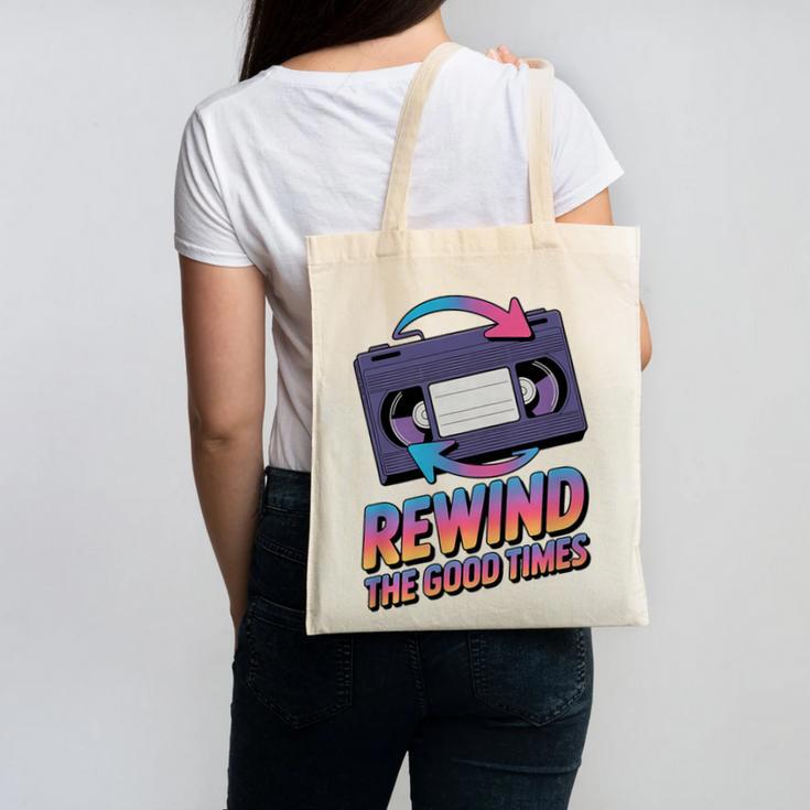 Rewind Good Times Retro VHS Tape Nostalgia 80s 90s Premium Tri-Blend Canvas Tote Bag