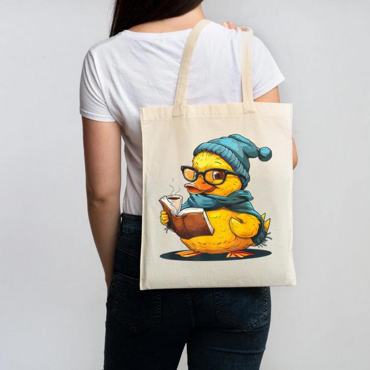 Rubber Duck Reading Book Rubber Duckie Reader Coffee Lover Canvas Tote Bag