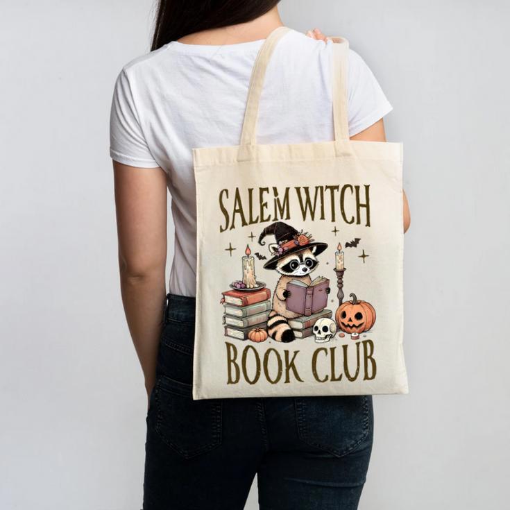 Salem Witch Book Club Raccoon Reading Canvas Tote Bag