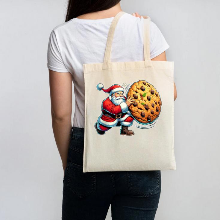 Santa Holding Cookie Xmas Baker Introvert Christmas Canvas Tote Bag Santa Holding Cookie Xmas Baker Introvert Christmas Canvas Tote Bag