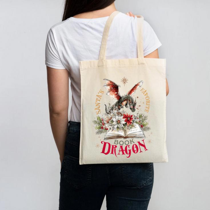 Santa's Favorite Book Dragon Christmas Magic Canvas Tote Bag
