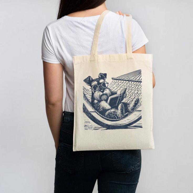 Schnauzer Hammock Reading Book Schnauzer Glasses Canvas Tote Bag