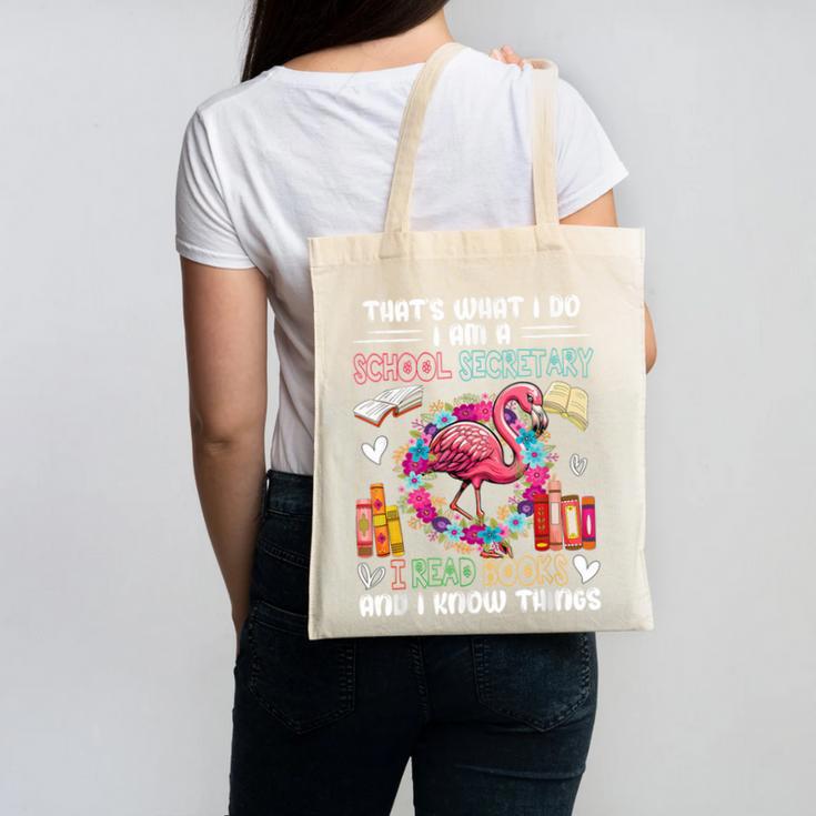School Secretary Read Books And Know Things Flowers Flamingo Canvas Tote Bag
