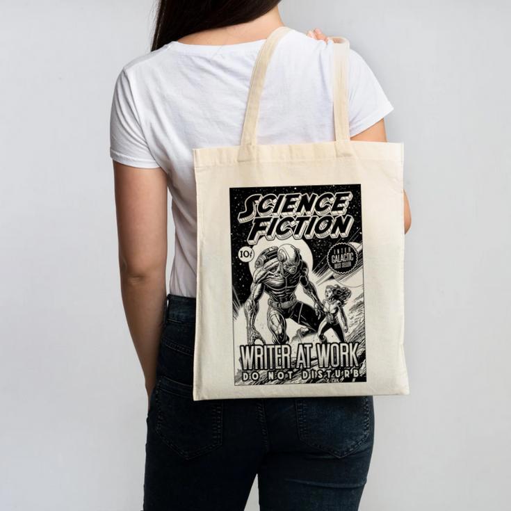 Science Fiction Writer At Work Vintage Book Cover Canvas Tote Bag