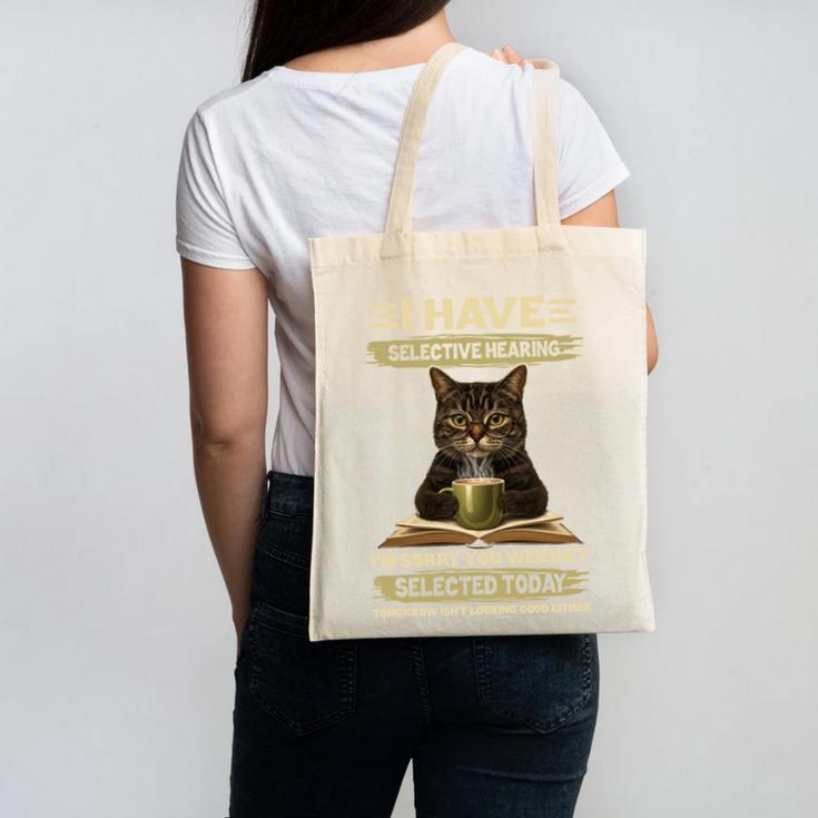i Have Selective Hearing Cat Coffee Books Retro Canvas Tote Bag