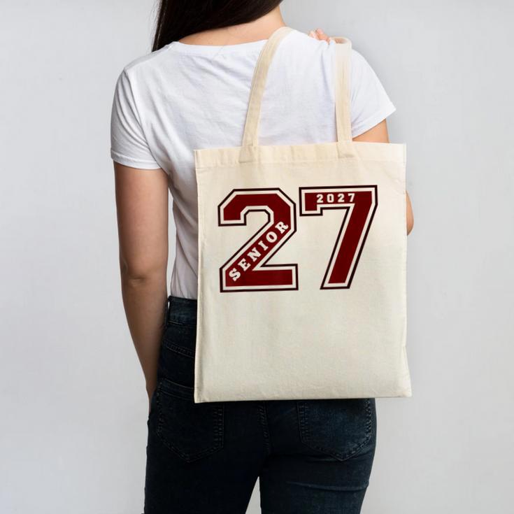 Senior 2027 Maroon Senior Class Of 27 Jersey Graduation Canvas Tote Bag