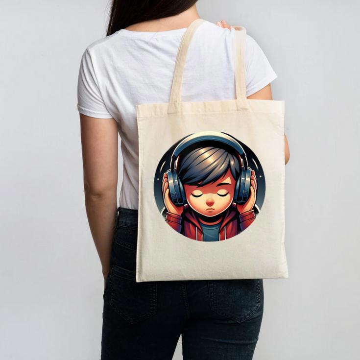 Serene Music Enthusiast With Headphones Introvert Cute Boy Canvas Tote Bag Serene Music Enthusiast With Headphones Introvert Cute Boy Canvas Tote Bag