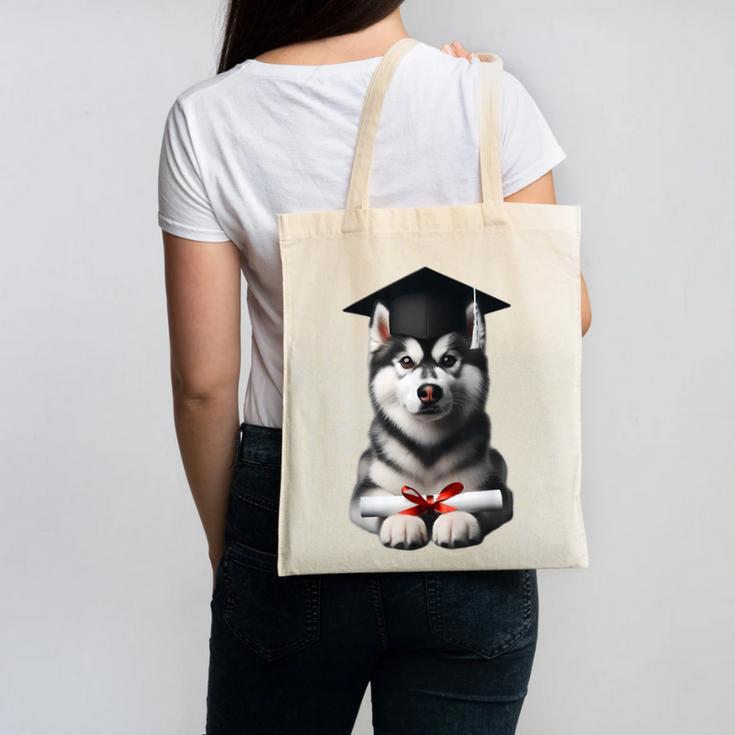 Siberian Husky Dog Graduation Cap Training School Graduate Men Women Kids Canvas Tote Bag