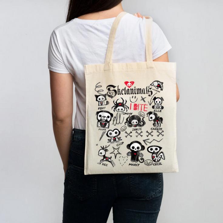 Skelanimals I Bite Vintage Retro Dead Pet Textbook Collage Canvas Tote Bag Skelanimals I Bite Vintage Retro Dead Pet Textbook Collage Canvas Tote Bag