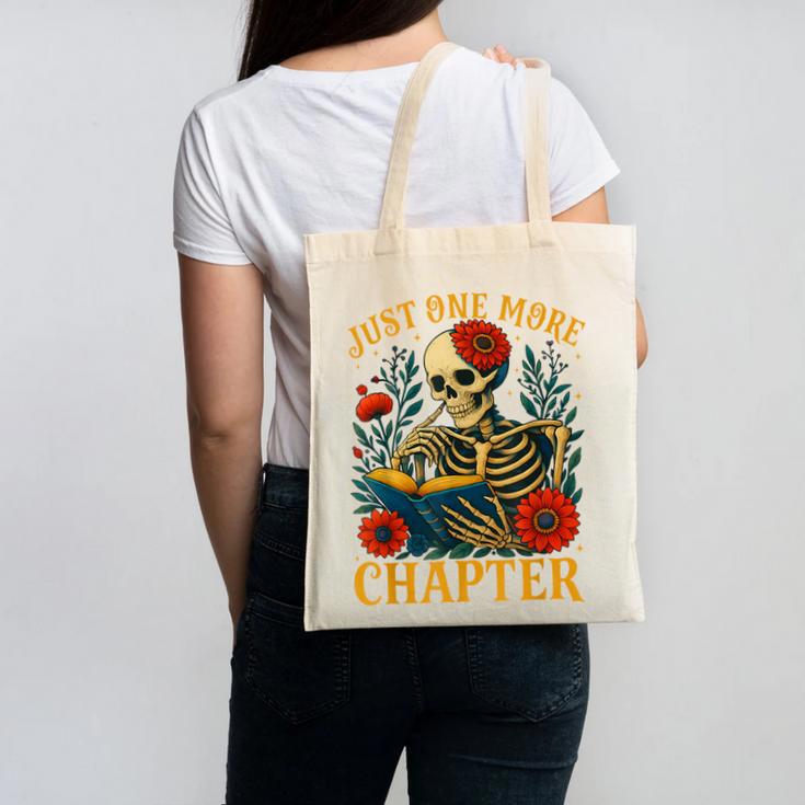 Skeleton Read Book Just One More Chapter Floral Book Lover Canvas Tote Bag