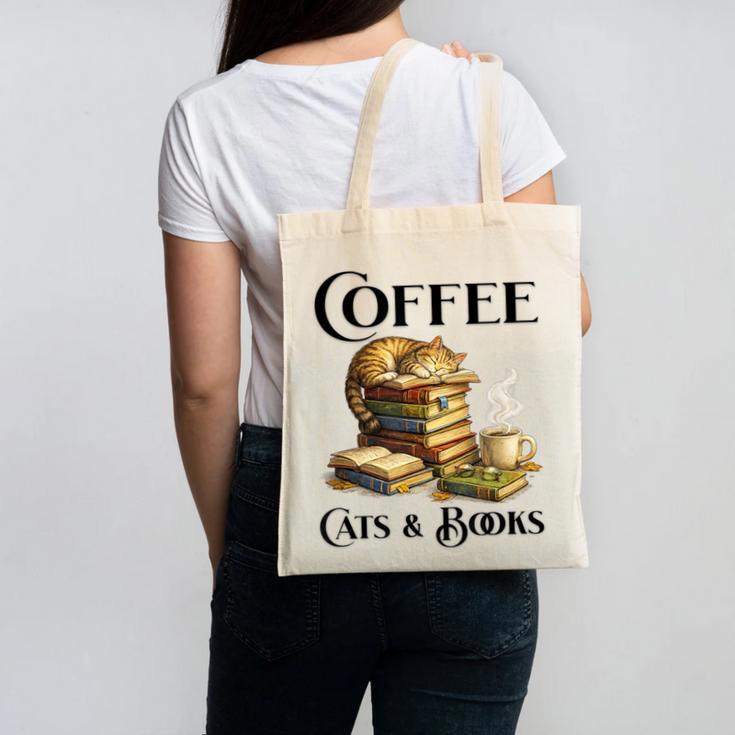 Sleeping Cat And Books With Coffee Lover Canvas Tote Bag