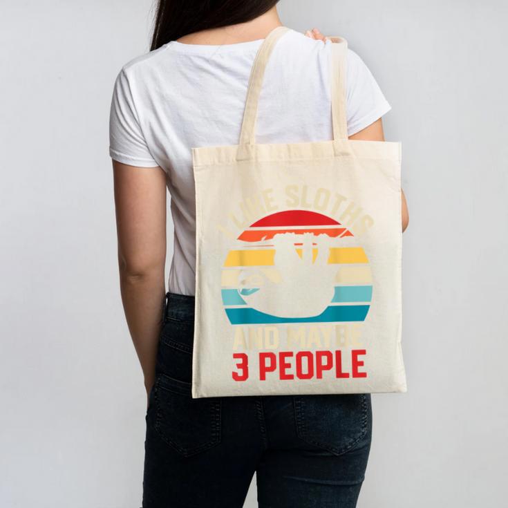 I Like Sloths And Maybe 3 People Sloth Lover Introvert Retro Canvas Tote Bag I Like Sloths And Maybe 3 People Sloth Lover Introvert Retro Canvas Tote Bag