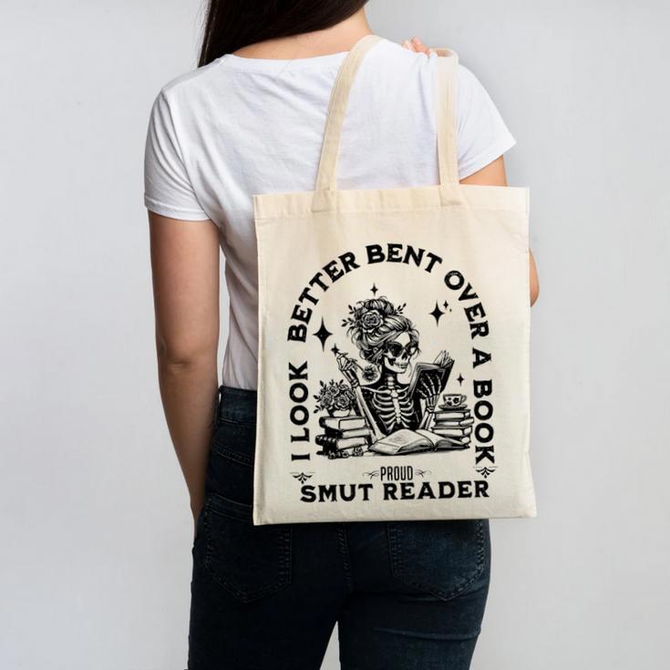 Smut Reader Skeleton Book Lover Dark Humor Art Premium Tri-Blend Canvas Tote Bag