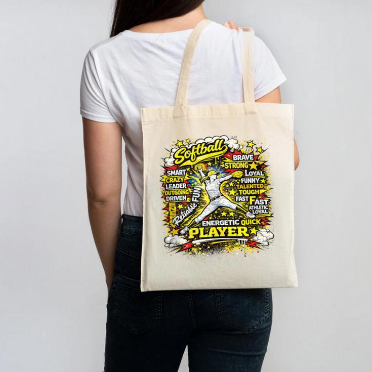 Softball Pitcher Best Traits Brave Retro Pop Comic Book Art Canvas Tote Bag