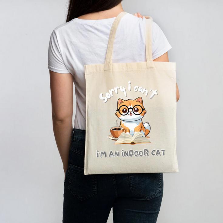 Sorry I Can't Indoor Cat Top For Introvert With Coffee Book For Men Women Kids Canvas Tote Bag