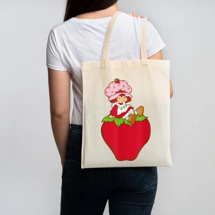 Strawberry Shortcake Sitting On Strawberry Retro Nostalgia Canvas Tote Bag