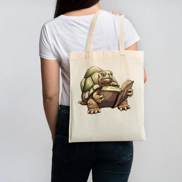 Sulcata Tortoise Reading A Book Canvas Tote Bag