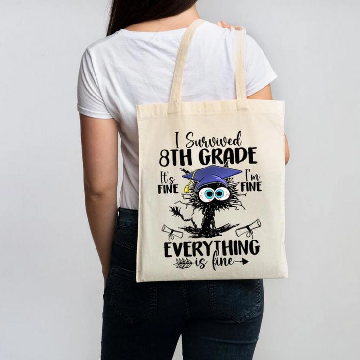 I Survived 8th Grade Graduated  Cat Graduation Canvas Tote Bag