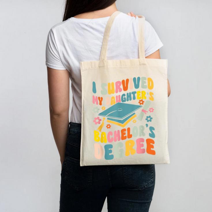 i Survived My Daughter's Bachelors Degree Groovy Graduation Canvas Tote Bag