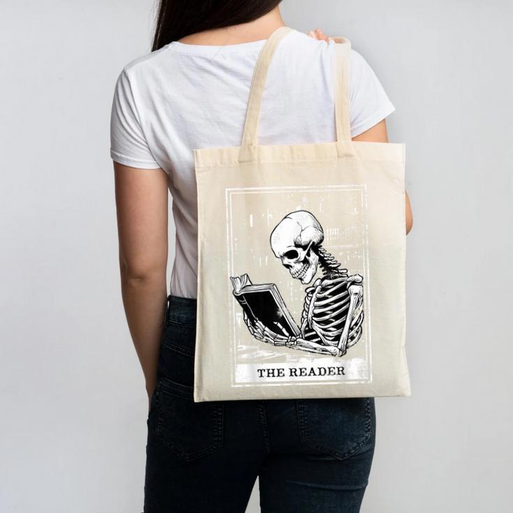 Tarot Card Shirt The Reader Tarot Skeleton Reading Book Canvas Tote Bag