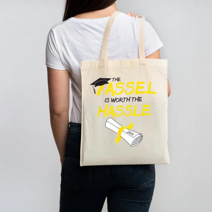 Tassel Worth The Hassle 2018 Graduation Quote Ylw Canvas Tote Bag