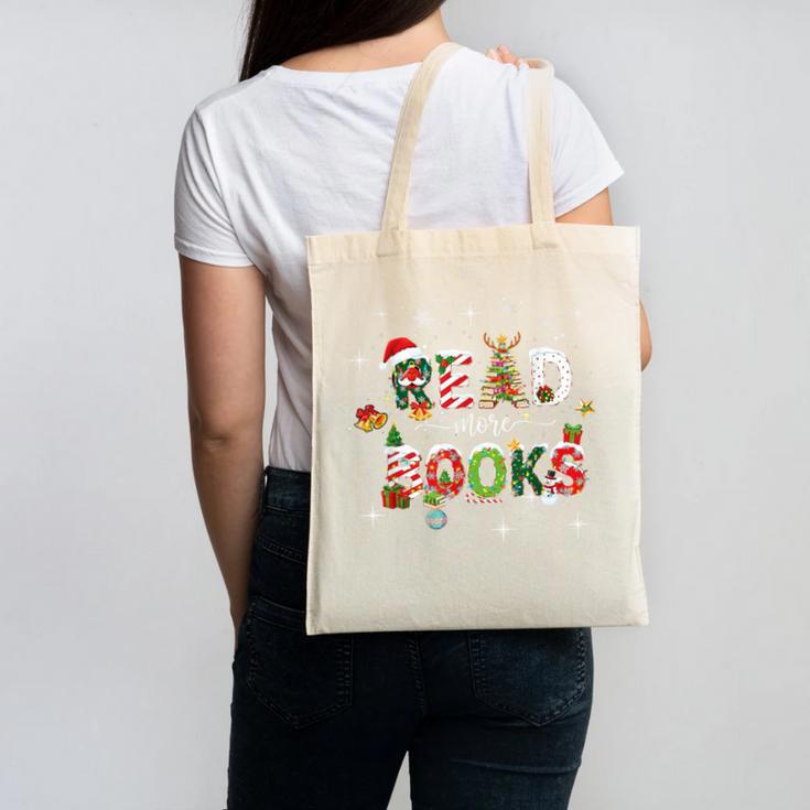 Teacher Read More Books Christmas Reading Bookworm Librarian Canvas Tote Bag