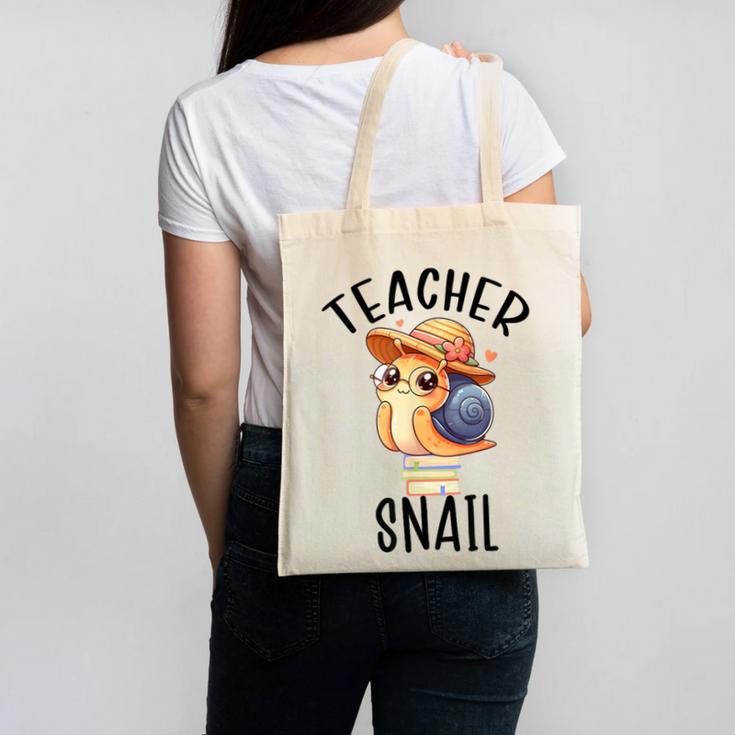 Teacher Snail With Glasses On Books Cute Pre-K Kindergarten Canvas Tote Bag