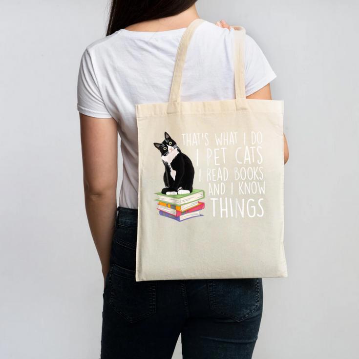 That's What I Do I Pet Cat I Read Books Tuxedo Cat Bookworm Canvas Tote Bag