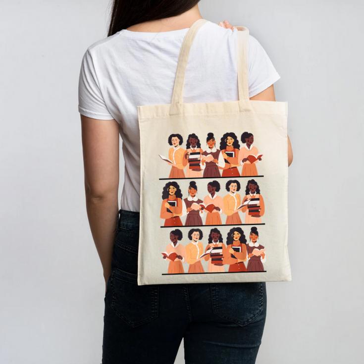 History Month Educated Black Women Girls Reading Books Canvas Tote Bag