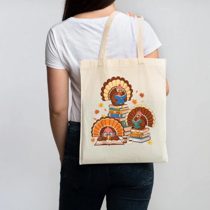 Turkey Read Books Reading Fall Thanksgiving Teacher Canvas Tote Bag