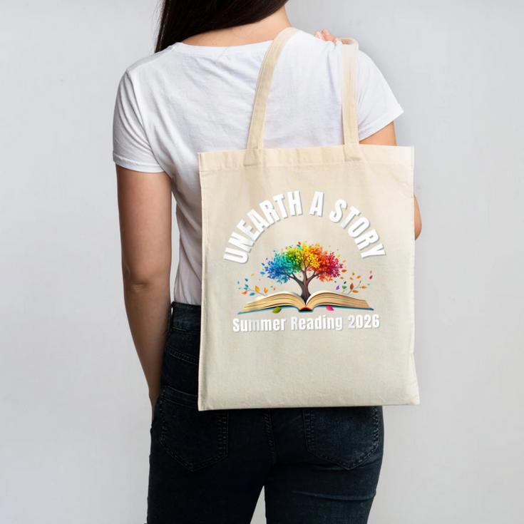 Unearth a Story 2026 Summer Reading Program Tree Book Canvas Tote Bag