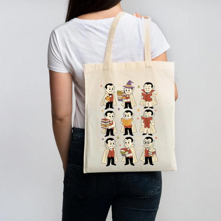 Vampire Reading Books Halloween Cute Teens Kids Canvas Tote Bag