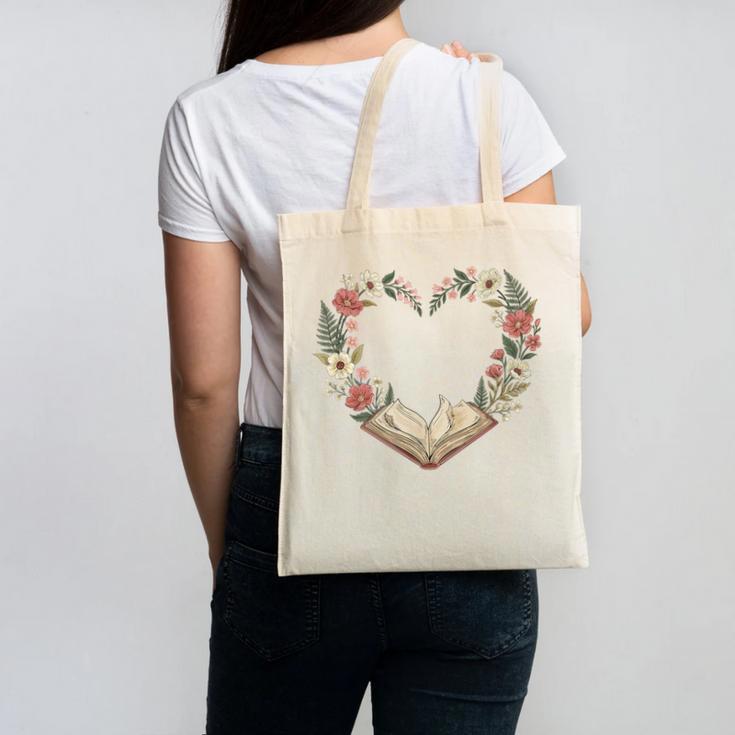 Vintage Book Lover Valentine Heart Canvas Tote Bag Vintage Book Lover Valentine Heart Canvas Tote Bag