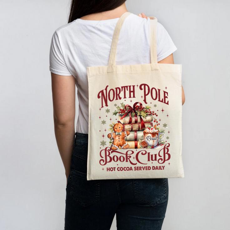 Vintage Retro North Pole Book Club Hot Cocoa Canvas Tote Bag