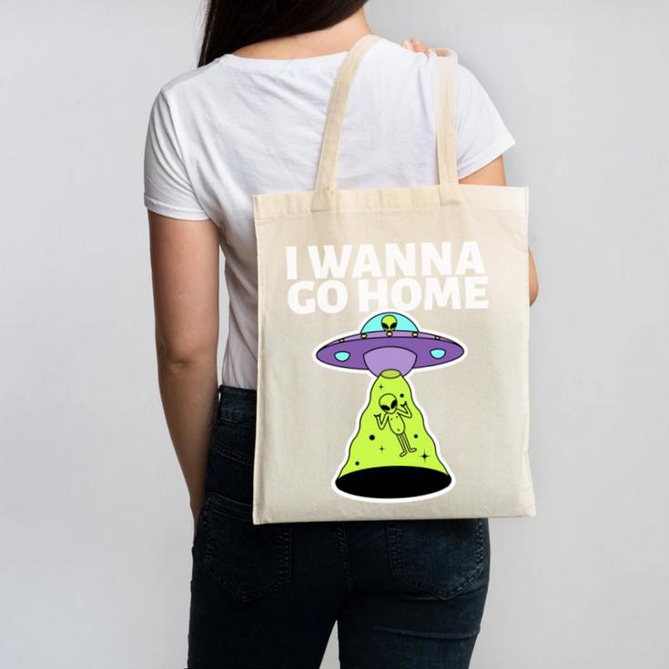 I Wanna Go Home Introvert UFO UAP Flying Saucer Trippy Alien Canvas Tote Bag