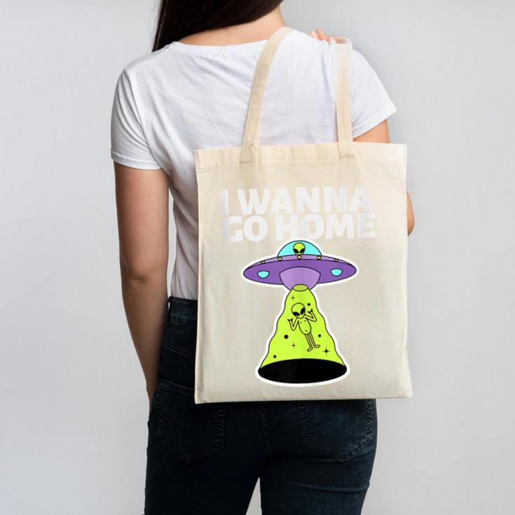 I Wanna Go Home Introvert UFO UAP Flying Saucer Trippy Alien Canvas Tote Bag