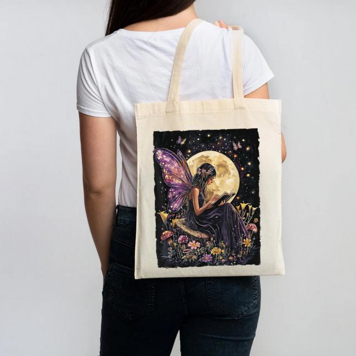 Whimsical Book Fairy Reading Bookish Fairycore Canvas Tote Bag