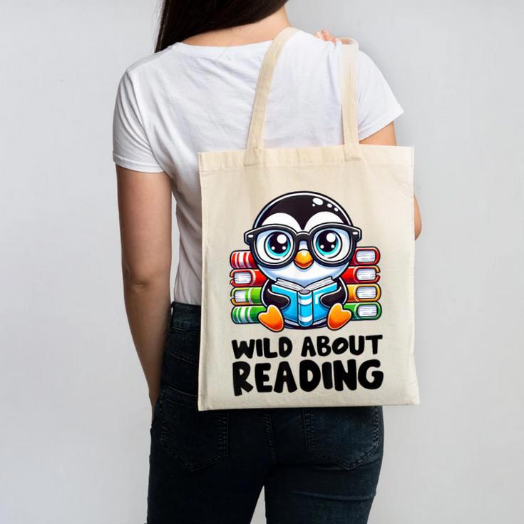 Wild About Reading Book Lover Penguin Canvas Tote Bag
