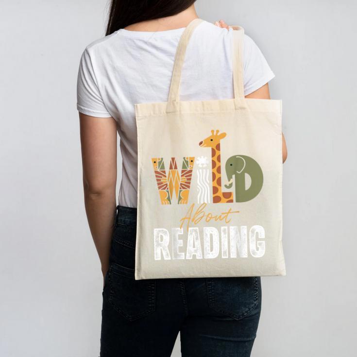 Wild About Reading Books Animal Theme Bookworm Library Day Canvas Tote Bag