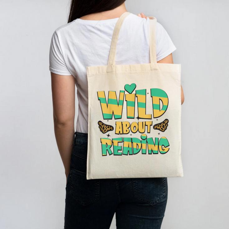 WILD ABOUT READING I Love Books Bookworm Library Day Canvas Tote Bag