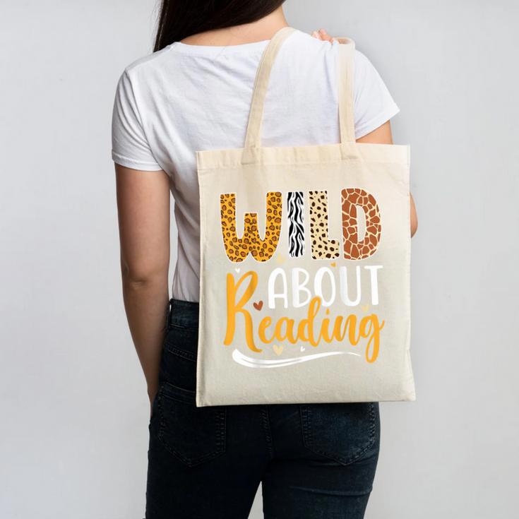 Wild About Reading Lover Bookworm Library Teacher Zoo Animal Canvas Tote Bag