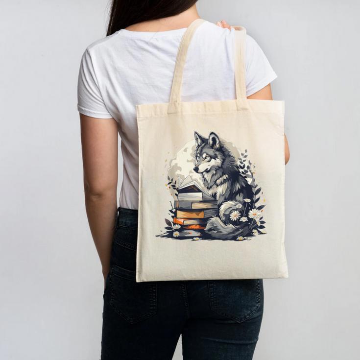 Wolf Reading Book Librarian Library Wolves Canvas Tote Bag