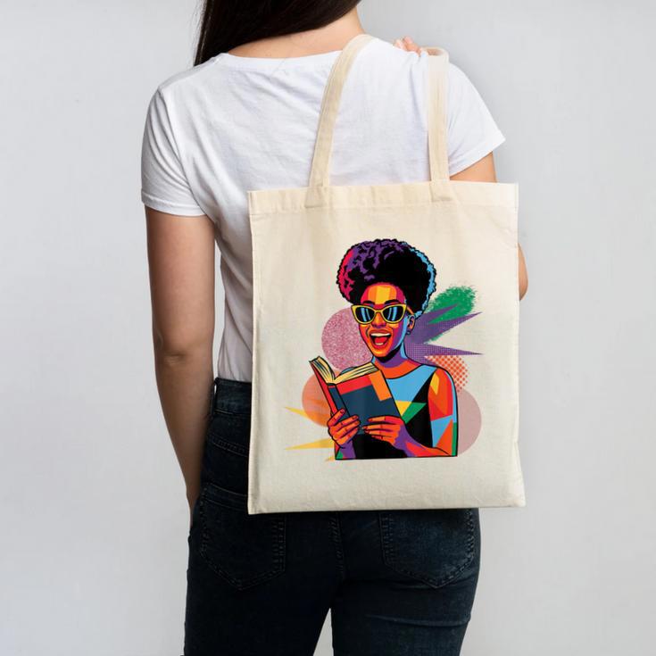 Woman Reading Book Lover Geometric Girl Afro History Canvas Tote Bag Woman Reading Book Lover Geometric Girl Afro History Canvas Tote Bag