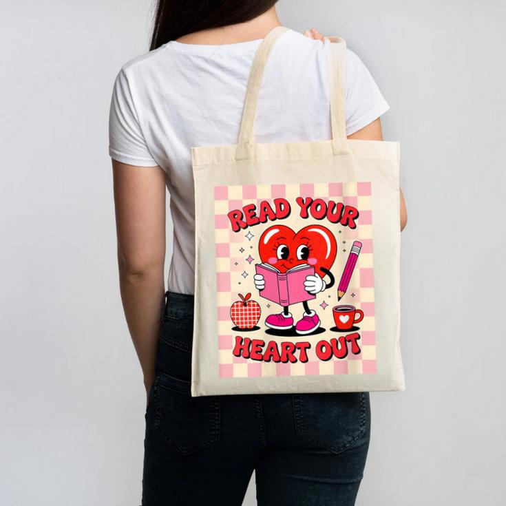 Women's Read Your Heart Out Groovy Bookish Valentine Day Women Girls Canvas Tote Bag