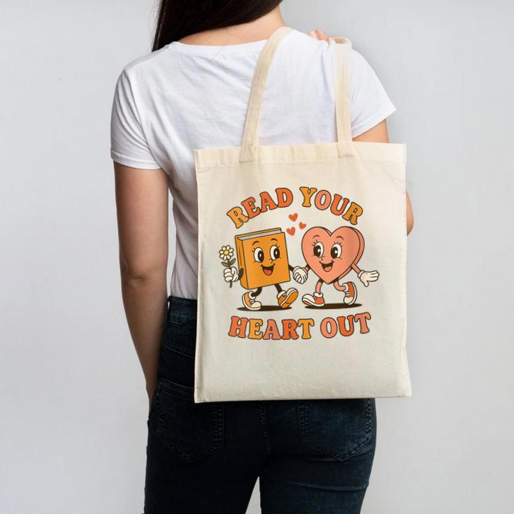 Women's Read Your Heart Out Teacher Valentines Reading Book Love Canvas Tote Bag